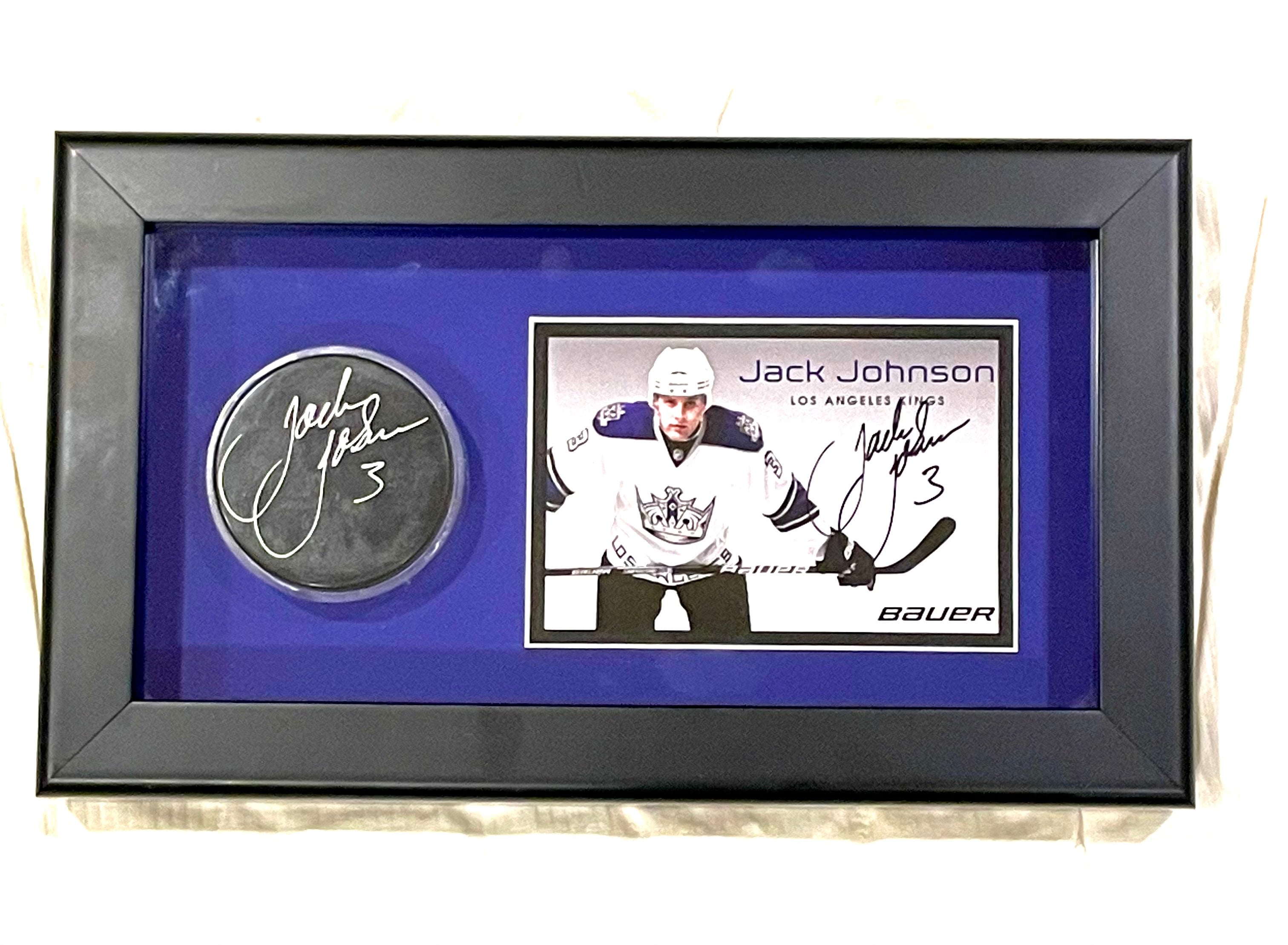 Jack Johnson Autographed Hockey Puck Enclosed With Picture In Nice Frame